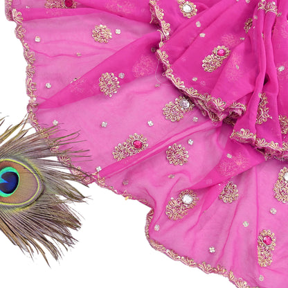 Indian Vintage Pink Dupatta Pure Georgette silk Long Stole Hand Embroidered Scarves Stole Veil Wrap Sequins Dabka/ Zardozi