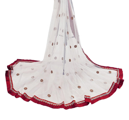 Indian Vintage Heavy white Dupatta Net Mesh Long Stole Hand Embroidered Scarves Golden Zardozi Zari Sequins Hijab Veil wrap Boho