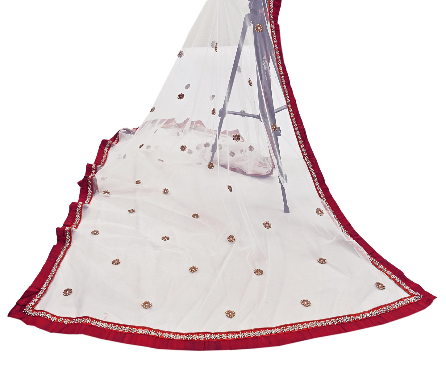 Indian Vintage Heavy white Dupatta Net Mesh Long Stole Hand Embroidered Scarves Golden Zardozi Zari Sequins Hijab Veil wrap Boho