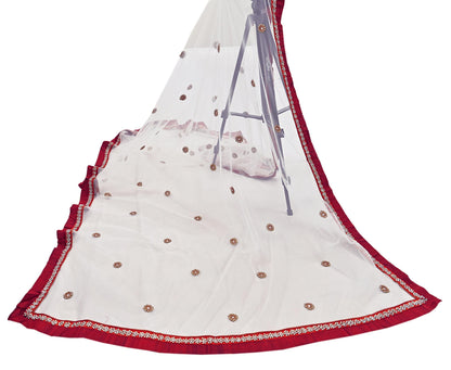 Indian Vintage Heavy white Dupatta Net Mesh Long Stole Hand Embroidered Scarves Golden Zardozi Zari Sequins Hijab Veil wrap Boho