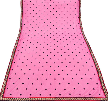 Indian Vintage Heavy Pink Dupatta Net Mesh Long Stole Hand Embroidered Scarves Golden Zardozi Dabka Zari Stole