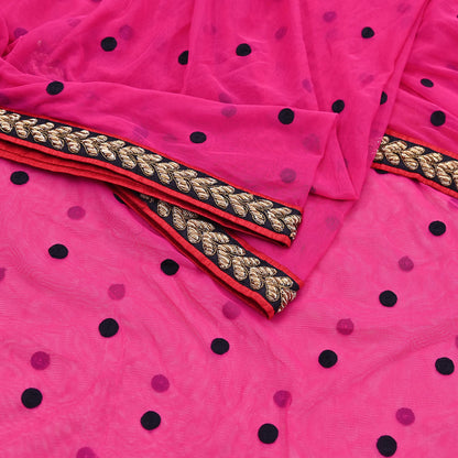 Indian Vintage Heavy Pink Dupatta Net Mesh Long Stole Hand Embroidered Scarves Golden Zardozi Dabka Zari Stole