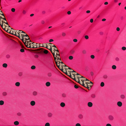 Indian Vintage Heavy Pink Dupatta Net Mesh Long Stole Hand Embroidered Scarves Golden Zardozi Dabka Zari Stole