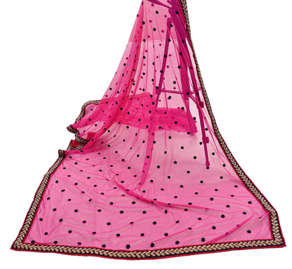 Indian Vintage Heavy Pink Dupatta Net Mesh Long Stole Hand Embroidered Scarves Golden Zardozi Dabka Zari Stole