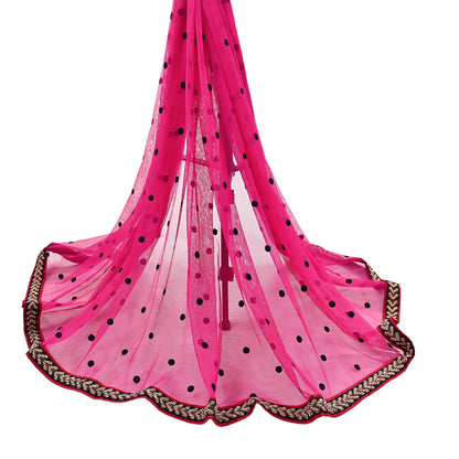 Indian Vintage Heavy Pink Dupatta Net Mesh Long Stole Hand Embroidered Scarves Golden Zardozi Dabka Zari Stole