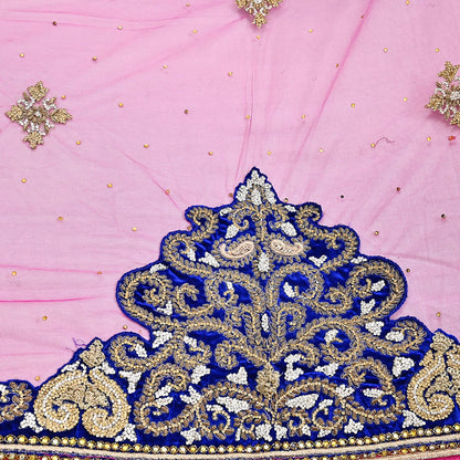 Indian Vintage Heavy Bridal Magenta Dupatta Net Mesh Long Stole Hand Embroidered Scarves Golden Zardozi Dabka Zari Wedding Veil Hijab