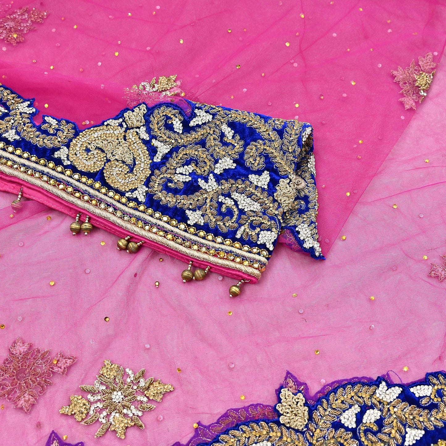 Indian Vintage Heavy Bridal Magenta Dupatta Net Mesh Long Stole Hand Embroidered Scarves Golden Zardozi Dabka Zari Wedding Veil Hijab