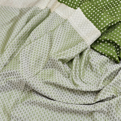Indian Vintage Sari Green & Ivory Heavy Pure Satin Silk Woven Banarasi Tanchoi Sari Zari 5Yd Craft Fabric Dress making Ethnic Crafting