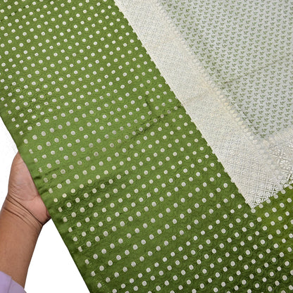 Indian Vintage Sari Green & Ivory Heavy Pure Satin Silk Woven Banarasi Tanchoi Sari Zari 5Yd Craft Fabric Dress making Ethnic Crafting