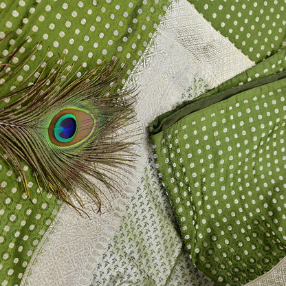 Indian Vintage Sari Green & Ivory Heavy Pure Satin Silk Woven Banarasi Tanchoi Sari Zari 5Yd Craft Fabric Dress making Ethnic Crafting