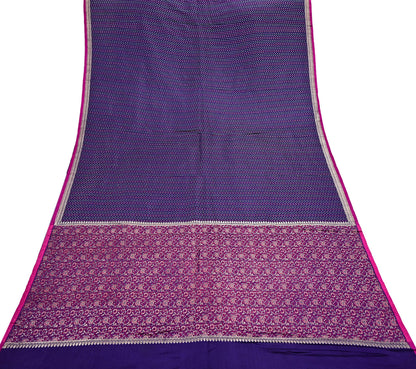 Indian Vintage Blue Banarasi Brocade Saree | Heavy Wedding Sari in Pure Satin Silk Woven Zari Fabric for Crafting, Dressmaking
