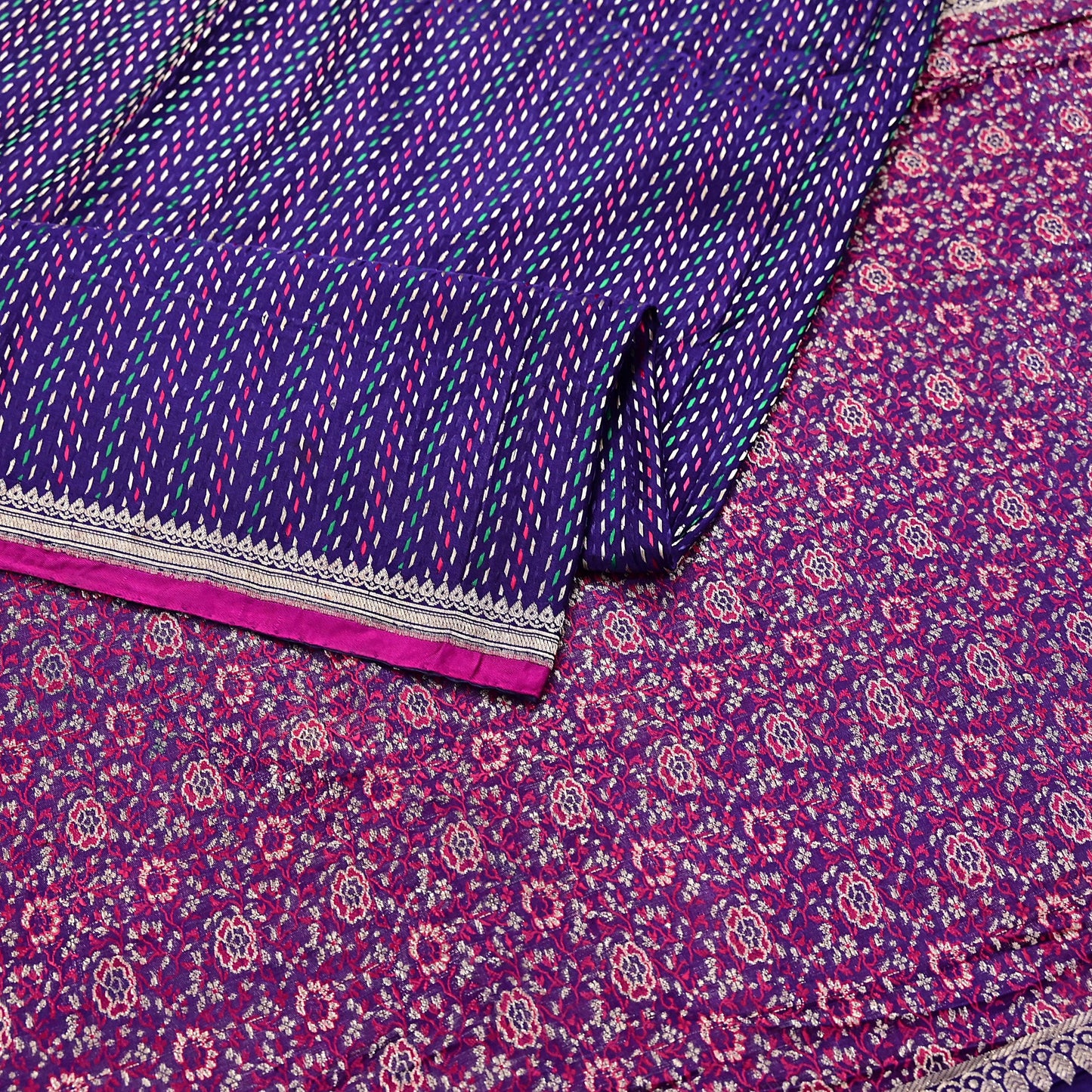 Indian Vintage Blue Banarasi Brocade Saree | Heavy Wedding Sari in Pure Satin Silk Woven Zari Fabric for Crafting, Dressmaking