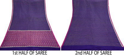 Indian Vintage Blue Banarasi Brocade Saree | Heavy Wedding Sari in Pure Satin Silk Woven Zari Fabric for Crafting, Dressmaking