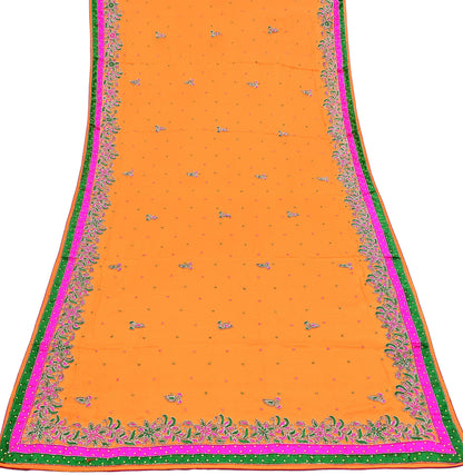 Indian Vintage Heavy Orange Dupatta Pure silk Long Stole Hand Embroidered Hijab Scarves Veil Wrap Zardozi Dabka