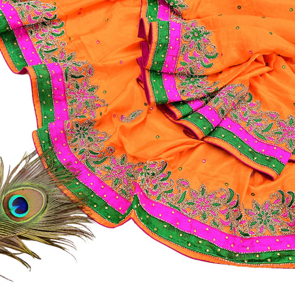 Indian Vintage Heavy Orange Dupatta Pure silk Long Stole Hand Embroidered Hijab Scarves Veil Wrap Zardozi Dabka