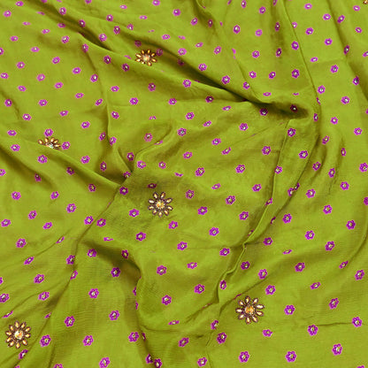 Indian Vintage Heavy green Dupatta Pure silk Long Stole Hand Embroidered Hijab Scarves Veil Wrap Zardozi Dabka