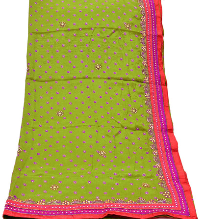 Indian Vintage Heavy green Dupatta Pure silk Long Stole Hand Embroidered Hijab Scarves Veil Wrap Zardozi Dabka