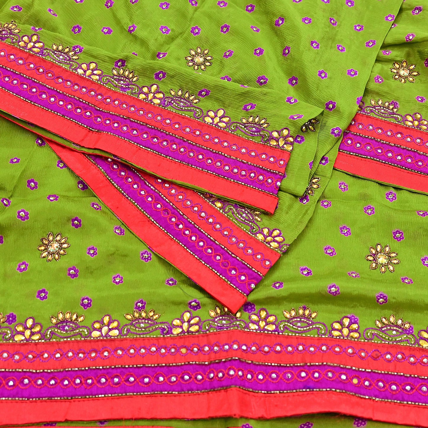 Indian Vintage Heavy green Dupatta Pure silk Long Stole Hand Embroidered Hijab Scarves Veil Wrap Zardozi Dabka