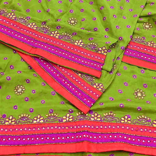 Indian Vintage Heavy green Dupatta Pure silk Long Stole Hand Embroidered Hijab Scarves Veil Wrap Zardozi Dabka