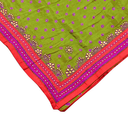 Indian Vintage Heavy green Dupatta Pure silk Long Stole Hand Embroidered Hijab Scarves Veil Wrap Zardozi Dabka