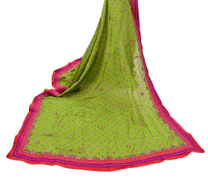 Indian Vintage Heavy green Dupatta Pure silk Long Stole Hand Embroidered Hijab Scarves Veil Wrap Zardozi Dabka
