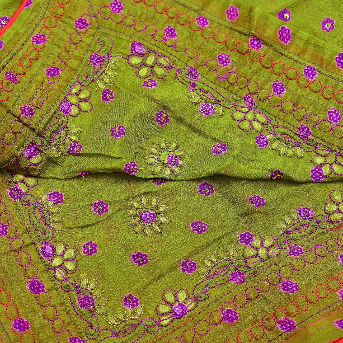 Indian Vintage Heavy green Dupatta Pure silk Long Stole Hand Embroidered Hijab Scarves Veil Wrap Zardozi Dabka