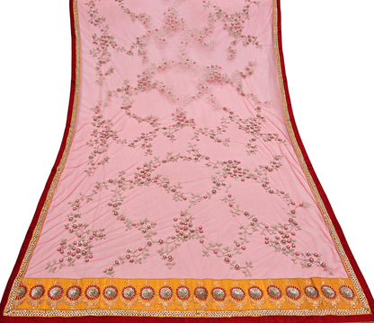 Indian Vintage Heavy Bridal Red Dupatta Net Mesh Long Stole Hand Embroidered Scarves Golden Zardozi Dabka Zari Sequins Wedding Veil Hijab
