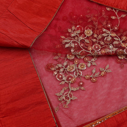 Indian Vintage Heavy Bridal Red Dupatta Net Mesh Long Stole Hand Embroidered Scarves Golden Zardozi Dabka Zari Sequins Wedding Veil Hijab