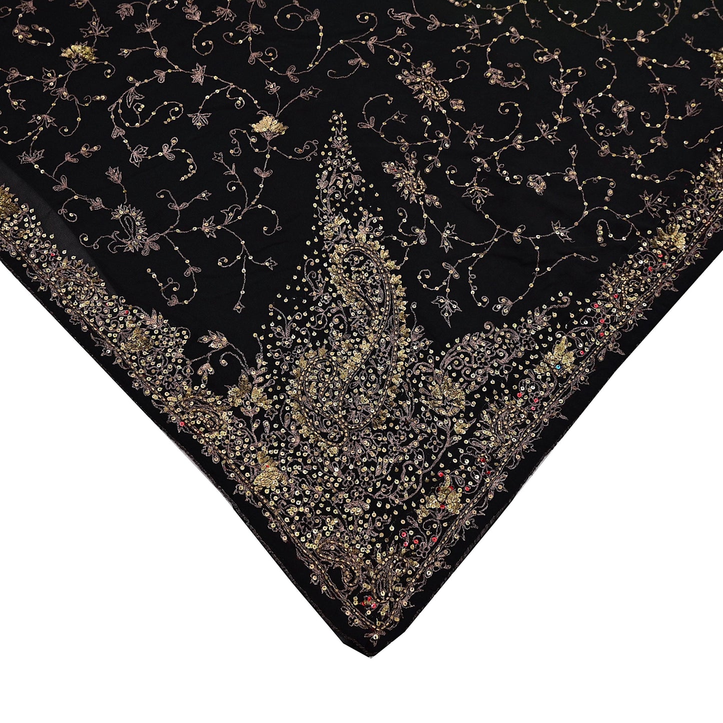Indian Vintage Heavy Sari Black Pure Georgette Silk Hand Beaded Sarees Craft Fabric 5Yd Sewing Soft Ethnic Wedding Dress making