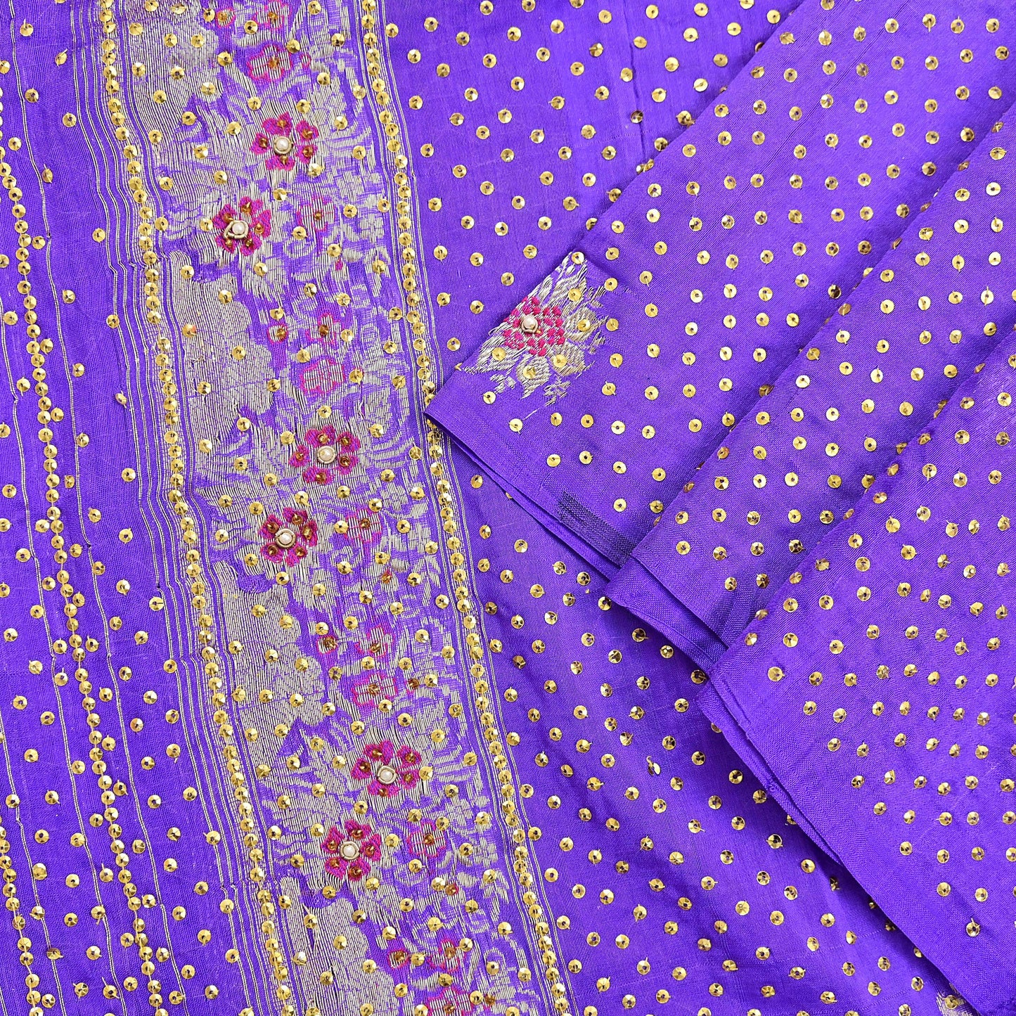 Indian Vintage Dupatta Purple Long Stole Pure silk Woven Brocade Banarasi Scarves Veil Scarf Wrap Hippie Boho Soft Floral Zari