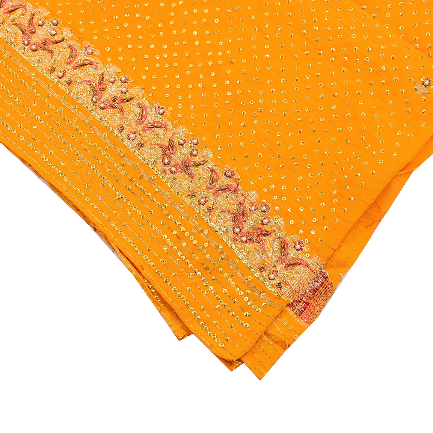 Indian Vintage Dupatta Saffron Long Stole Pure silk Woven Brocade Banarasi Scarves Veil Scarf Wrap Hippie Boho Soft Floral Zari
