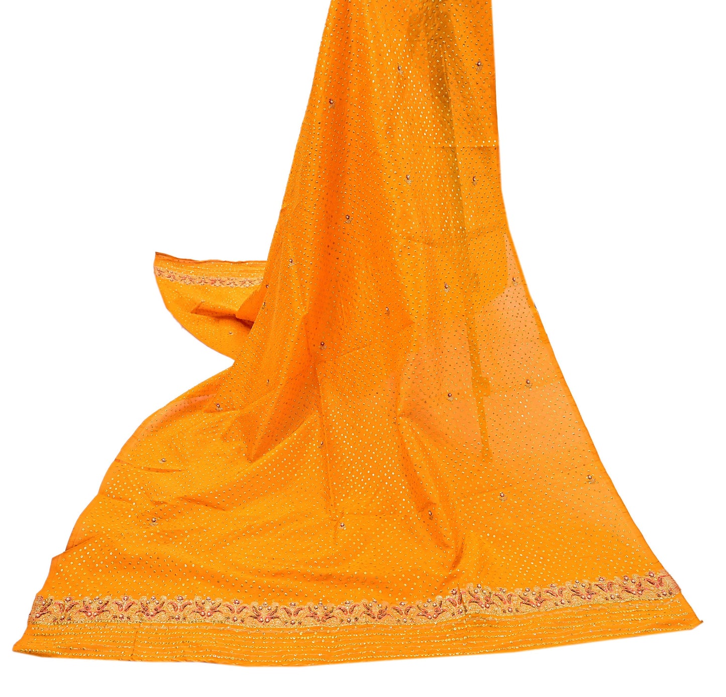 Indian Vintage Dupatta Saffron Long Stole Pure silk Woven Brocade Banarasi Scarves Veil Scarf Wrap Hippie Boho Soft Floral Zari