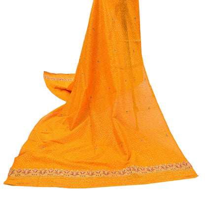 Indian Vintage Dupatta Saffron Long Stole Pure silk Woven Brocade Banarasi Scarves Veil Scarf Wrap Hippie Boho Soft Floral Zari
