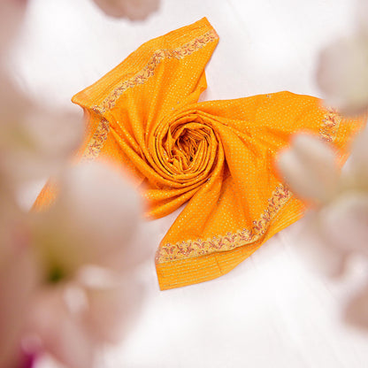 Indian Vintage Dupatta Saffron Long Stole Pure silk Woven Brocade Banarasi Scarves Veil Scarf Wrap Hippie Boho Soft Floral Zari