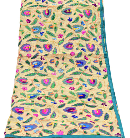 Indian Vintage Dupatta Beige Long Stole Chanderi Hand Embroidered Phulkari Stole Scarves Party wear Veil Hijab Wrap Scarf