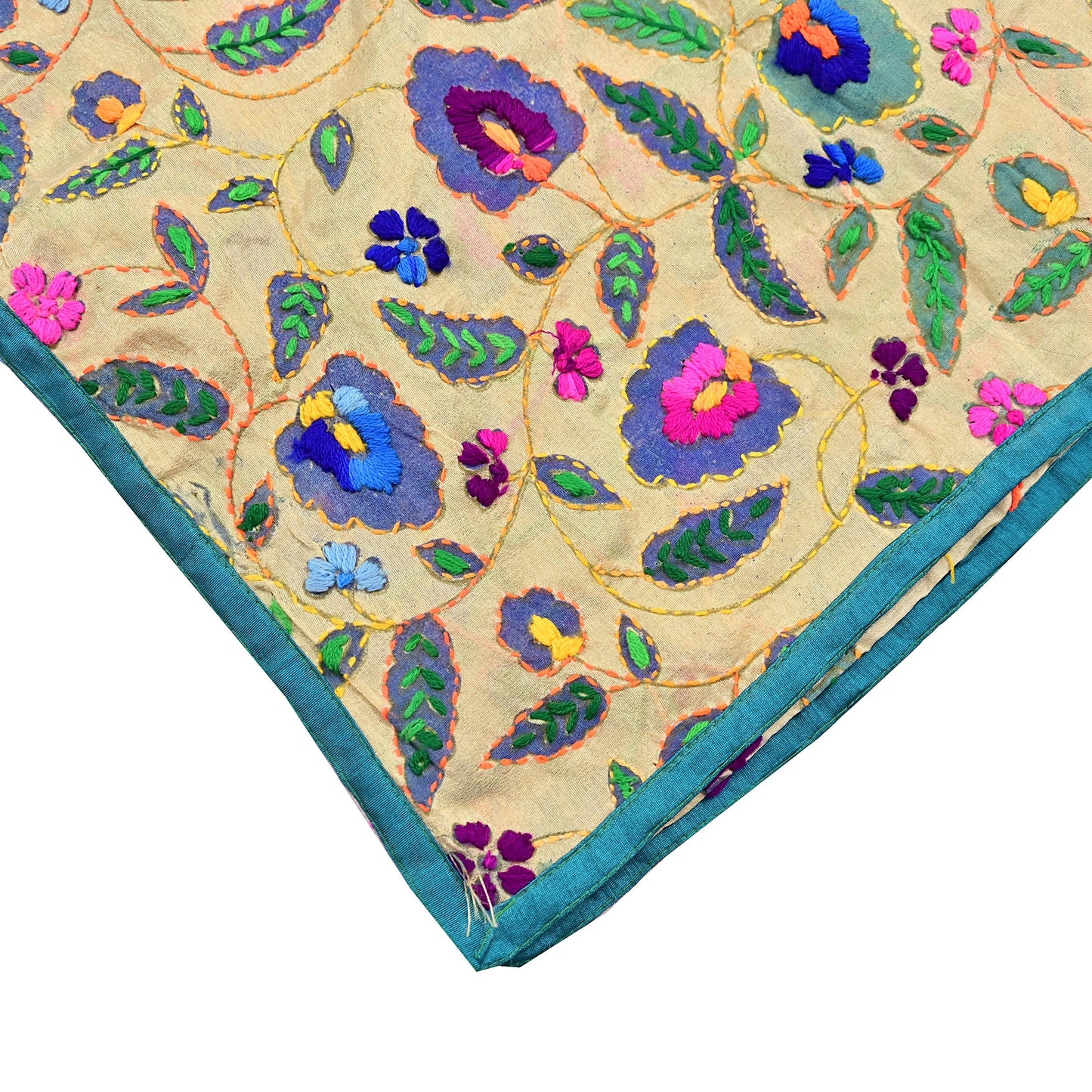 Indian Vintage Dupatta Beige Long Stole Chanderi Hand Embroidered Phulkari Stole Scarves Party wear Veil Hijab Wrap Scarf