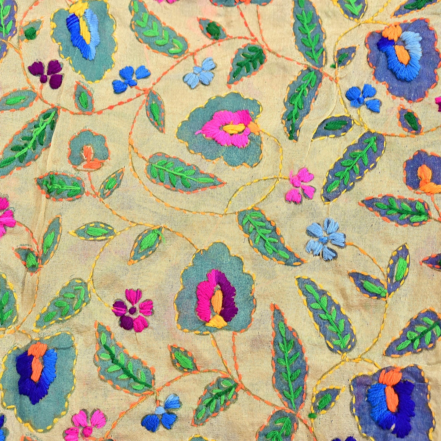 Indian Vintage Dupatta Beige Long Stole Chanderi Hand Embroidered Phulkari Stole Scarves Party wear Veil Hijab Wrap Scarf