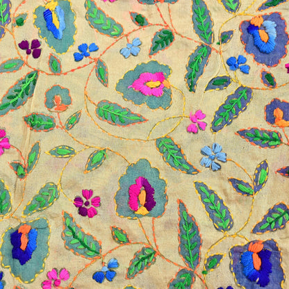 Indian Vintage Dupatta Beige Long Stole Chanderi Hand Embroidered Phulkari Stole Scarves Party wear Veil Hijab Wrap Scarf