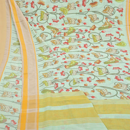 Indian Vintage sage Green Saree Pure Cotton Printed Woven Sari Craft Soft Fabric 5Yd Sewing Sarong Wrap Boho Abstract Design