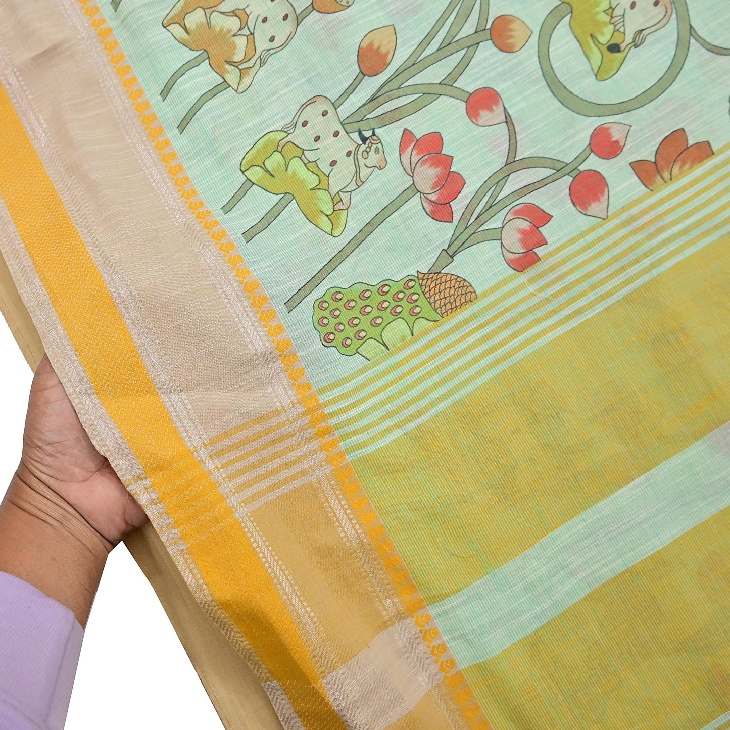 Indian Vintage sage Green Saree Pure Cotton Printed Woven Sari Craft Soft Fabric 5Yd Sewing Sarong Wrap Boho Abstract Design