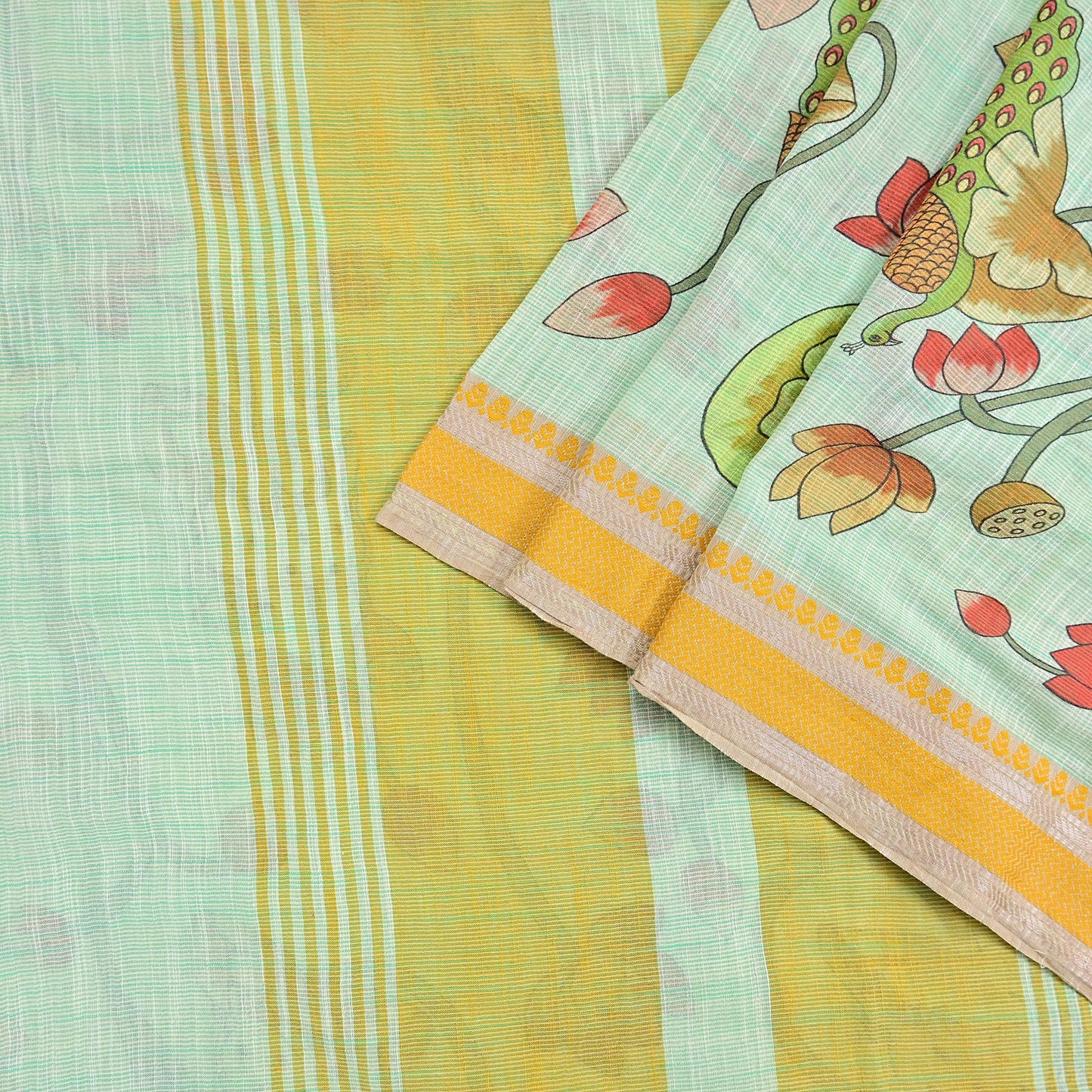 Indian Vintage sage Green Saree Pure Cotton Printed Woven Sari Craft Soft Fabric 5Yd Sewing Sarong Wrap Boho Abstract Design