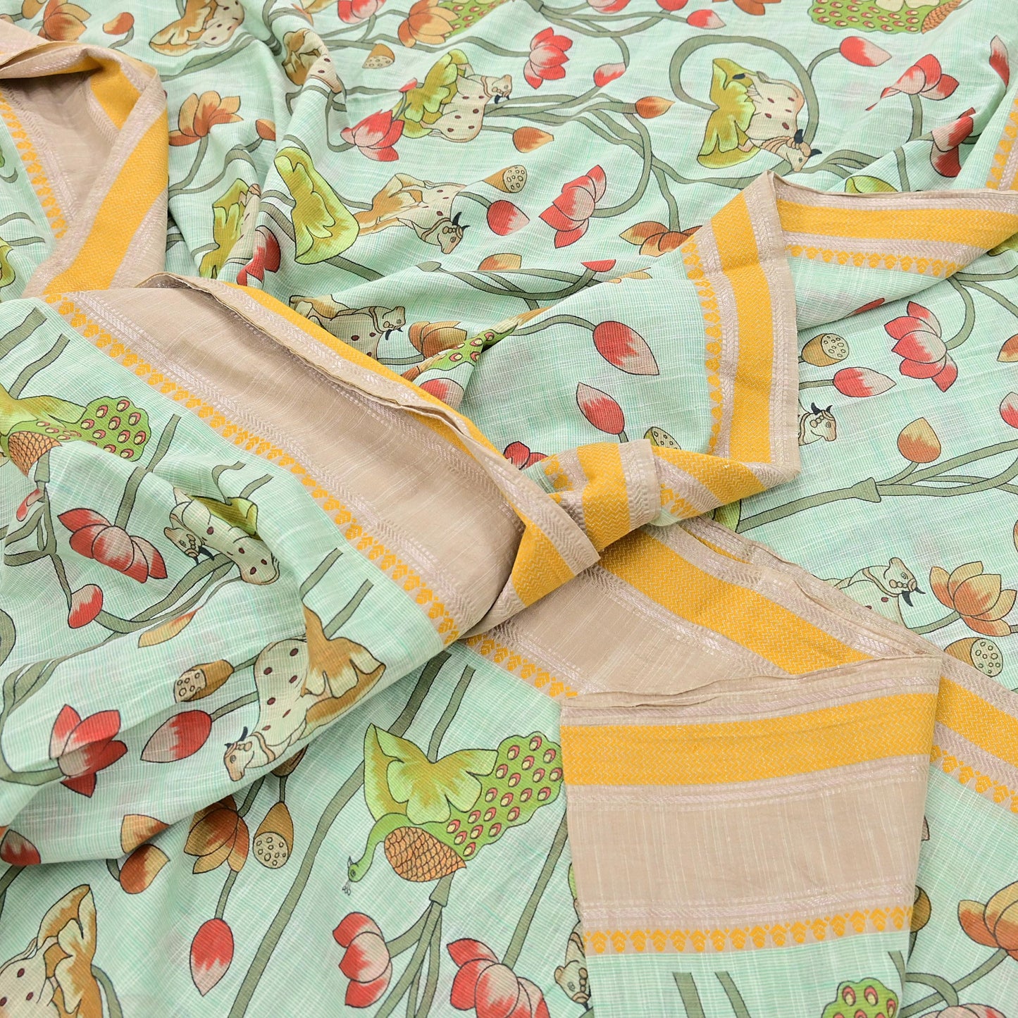 Indian Vintage sage Green Saree Pure Cotton Printed Woven Sari Craft Soft Fabric 5Yd Sewing Sarong Wrap Boho Abstract Design