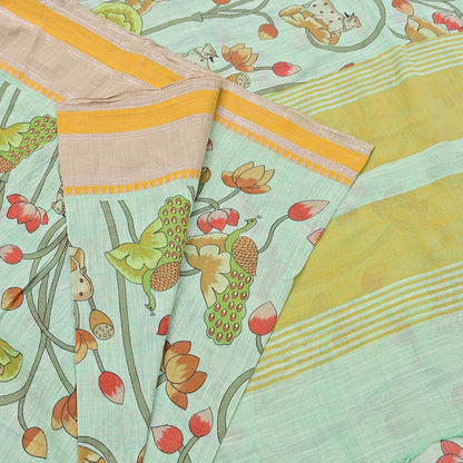 Indian Vintage sage Green Saree Pure Cotton Printed Woven Sari Craft Soft Fabric 5Yd Sewing Sarong Wrap Boho Abstract Design