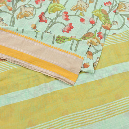 Indian Vintage sage Green Saree Pure Cotton Printed Woven Sari Craft Soft Fabric 5Yd Sewing Sarong Wrap Boho Abstract Design