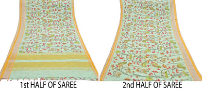 Indian Vintage sage Green Saree Pure Cotton Printed Woven Sari Craft Soft Fabric 5Yd Sewing Sarong Wrap Boho Abstract Design