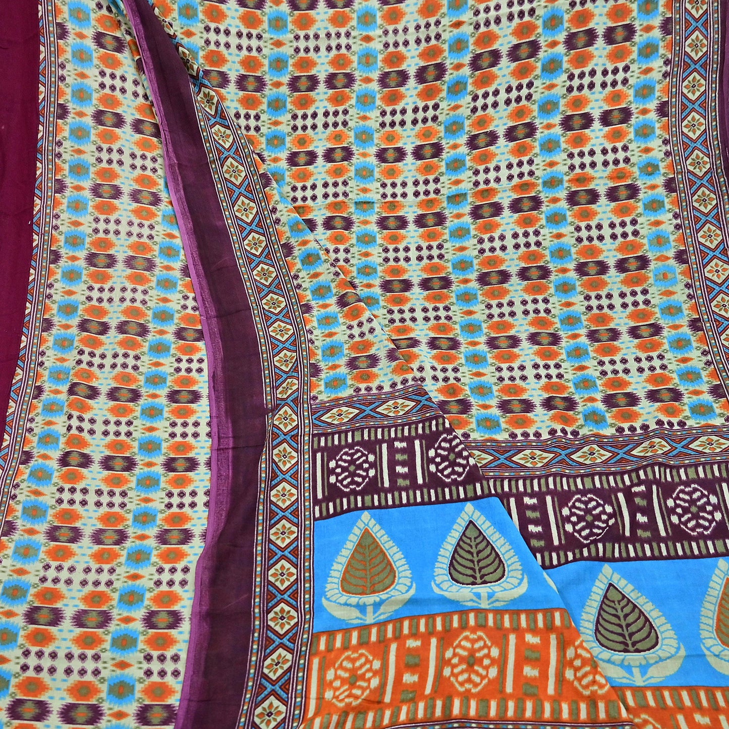 Indian Vintage Sari Multi Printed 100% Pure Cotton Saree Craft Fabric 5Yd Soft Sewing Sarong Wrap Boho Stripes Dress making Quilting