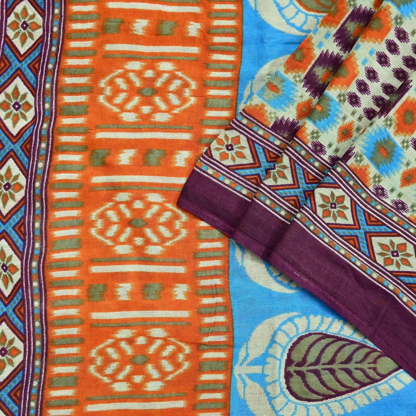 Indian Vintage Sari Multi Printed 100% Pure Cotton Saree Craft Fabric 5Yd Soft Sewing Sarong Wrap Boho Stripes Dress making Quilting