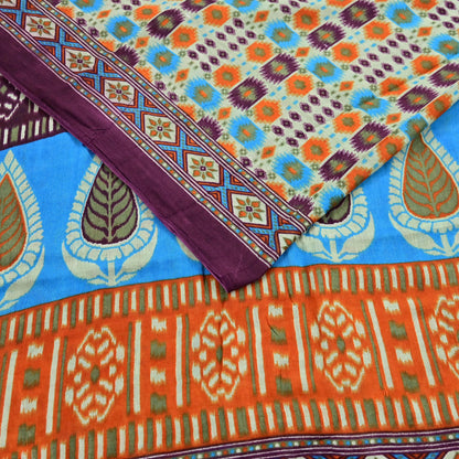 Indian Vintage Sari Multi Printed 100% Pure Cotton Saree Craft Fabric 5Yd Soft Sewing Sarong Wrap Boho Stripes Dress making Quilting