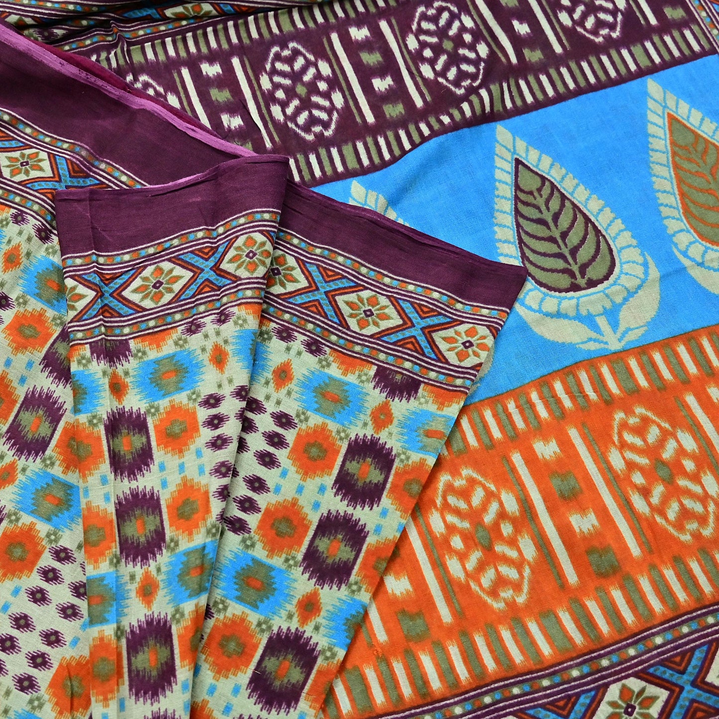 Indian Vintage Sari Multi Printed 100% Pure Cotton Saree Craft Fabric 5Yd Soft Sewing Sarong Wrap Boho Stripes Dress making Quilting