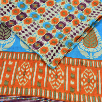 Indian Vintage Sari Multi Printed 100% Pure Cotton Saree Craft Fabric 5Yd Soft Sewing Sarong Wrap Boho Stripes Dress making Quilting